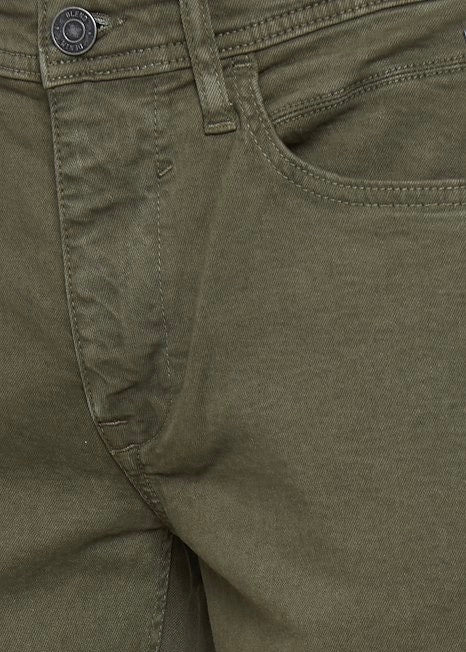 Picture of close up on dark sage twister jeans stitching and details.