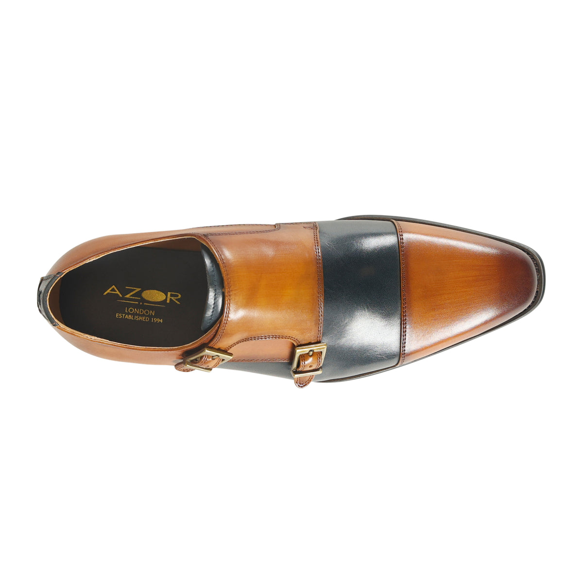 Azor Lombardy Monk Strap Tan/Navy
