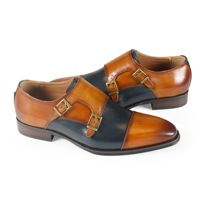 Azor Lombardy Monk Strap Tan/Navy
