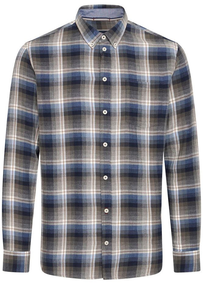 Brushed Cotton Shirt Blue Olive Checked