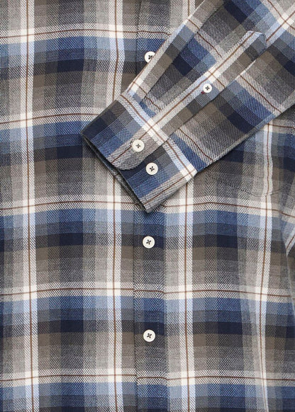 Brushed Cotton Shirt Blue Olive Checked
