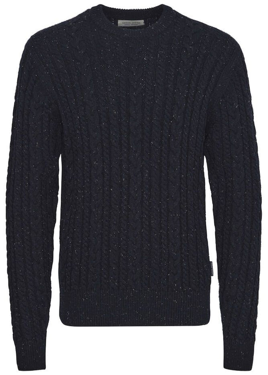 Cable Knit Crew Neck Jumper Navy