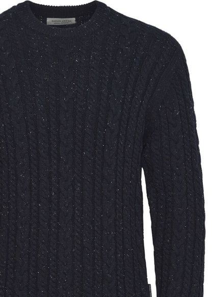 Cable Knit Crew Neck Jumper Navy