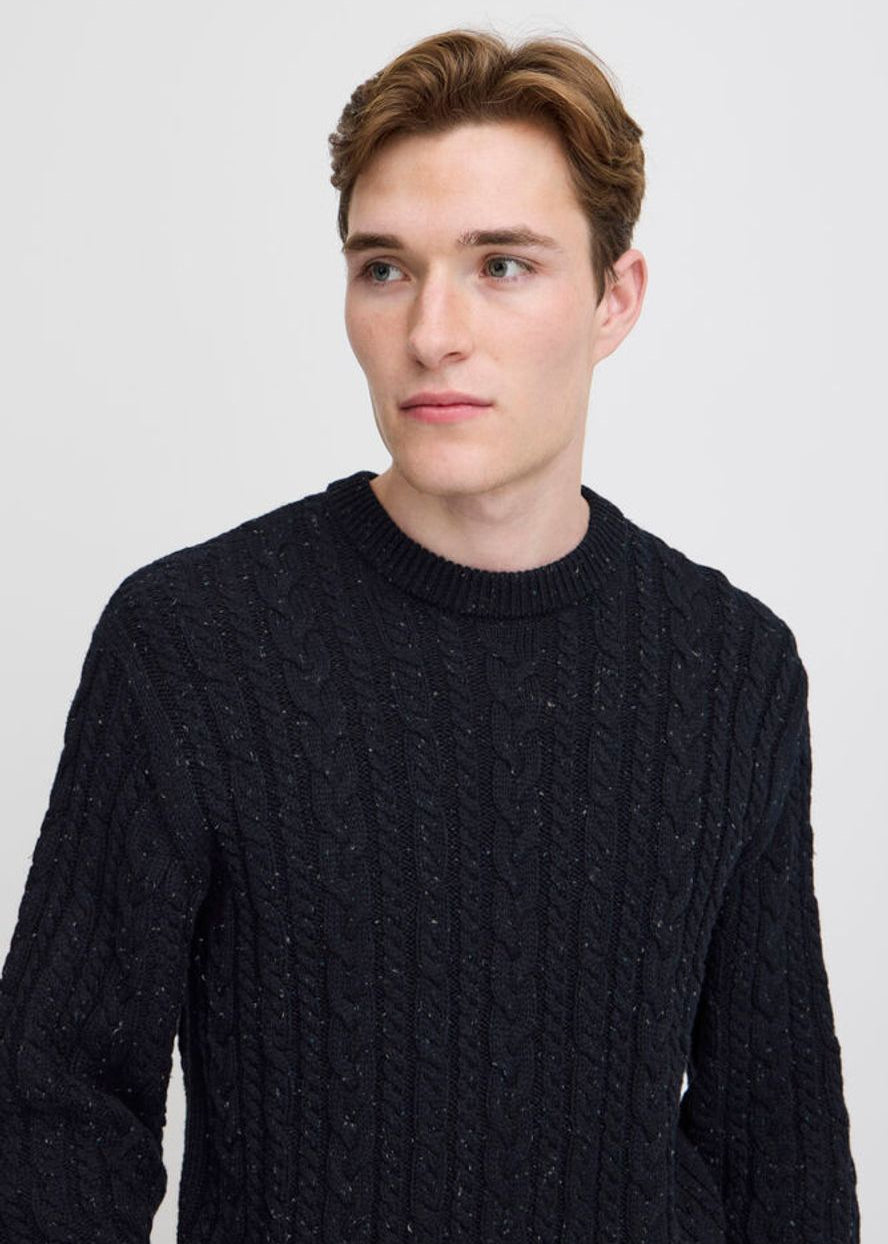 Cable Knit Crew Neck Jumper Navy