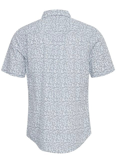 Cotton Shirt Geometric Leaf Pattern Pale Blue - Short Sleeve Shirt For Men - Summer Shirt For Men - Reverse Side