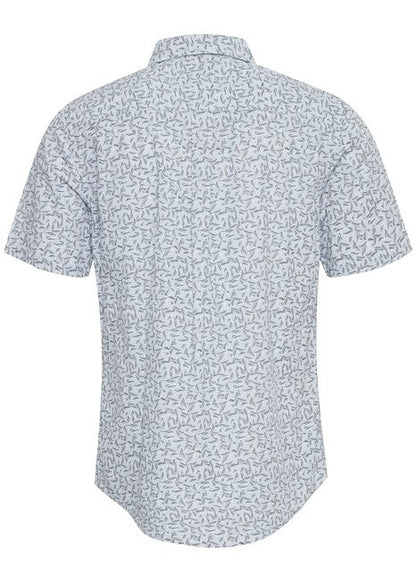 Cotton Shirt Geometric Leaf Pattern Pale Blue - Short Sleeve Shirt For Men - Summer Shirt For Men - Reverse Side