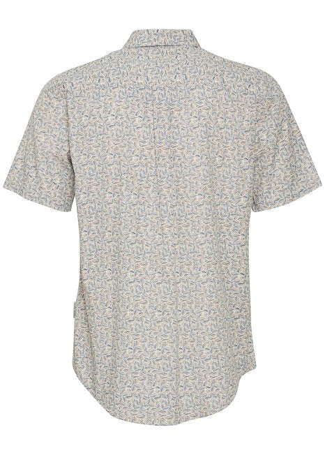 Cotton Shirt Geometric Leaf Pattern Tan - Short Sleeve Shirt For Men - Summer Shirt For Men - Reverse