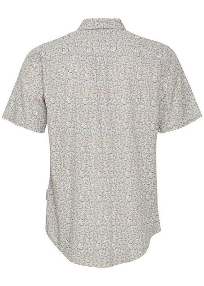 Cotton Shirt Geometric Leaf Pattern Tan - Short Sleeve Shirt For Men - Summer Shirt For Men - Reverse