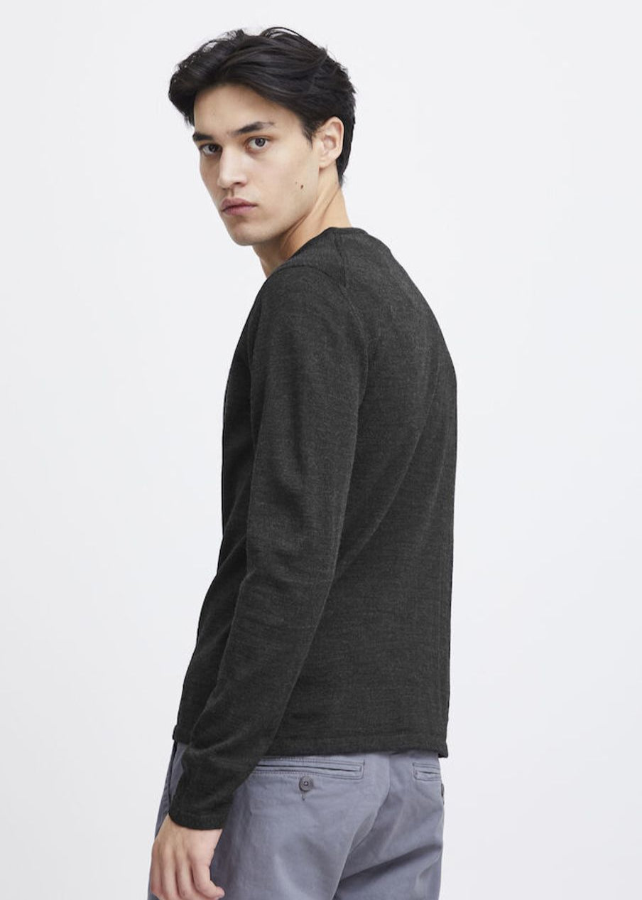 Fine Knit Crew Neck Dark Grey