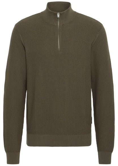 Quarter-Zip Waffle Knit Jumper Olive Grey