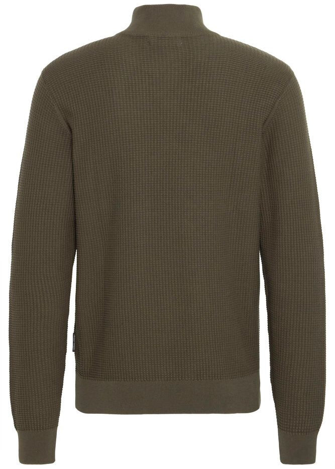 Quarter-Zip Waffle Knit Jumper Olive Grey
