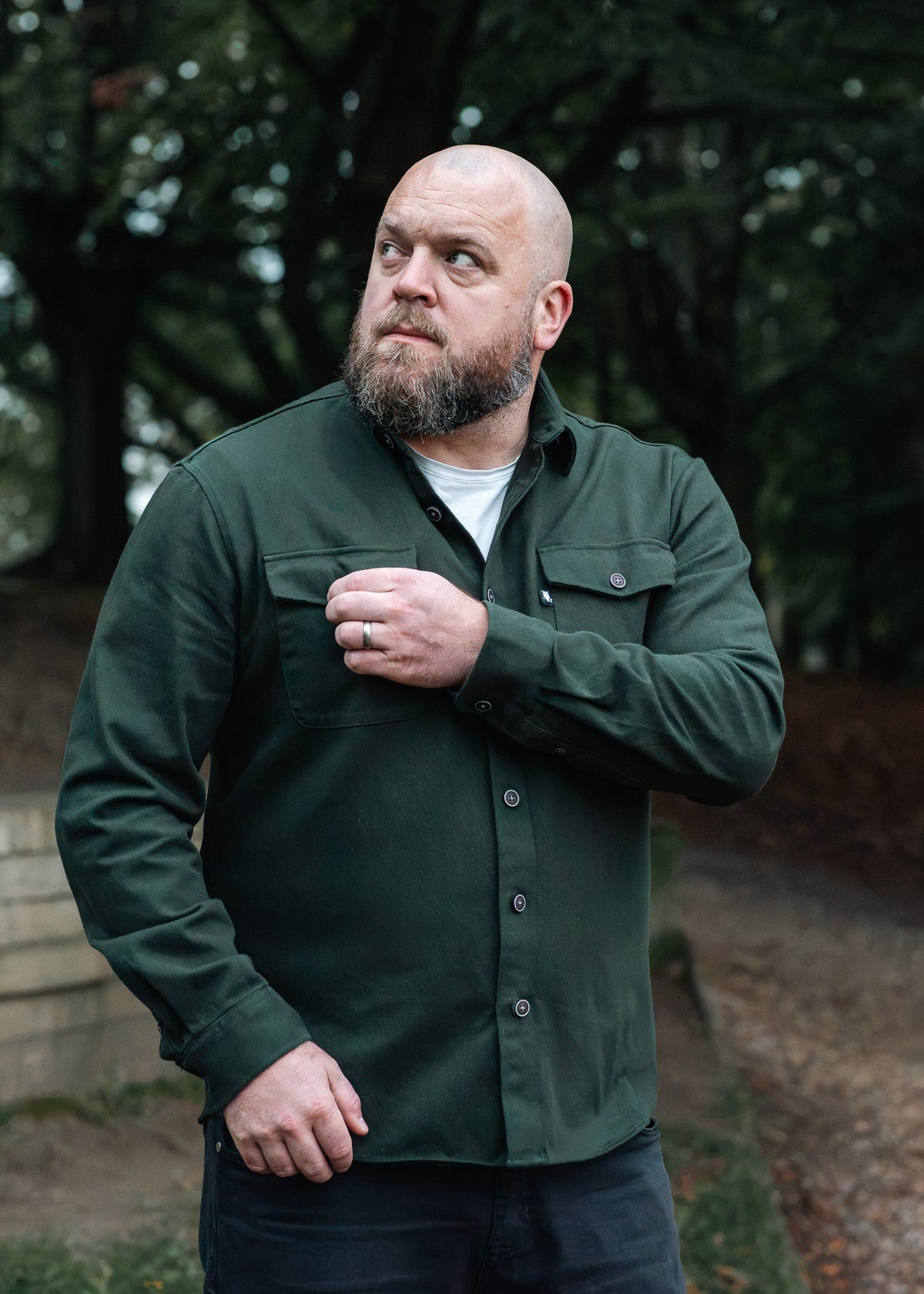 SUAVE OWL Twill Overshirt Forest Green