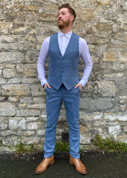 Cavani Wells Blue Tweed Waistcoat & Trousers