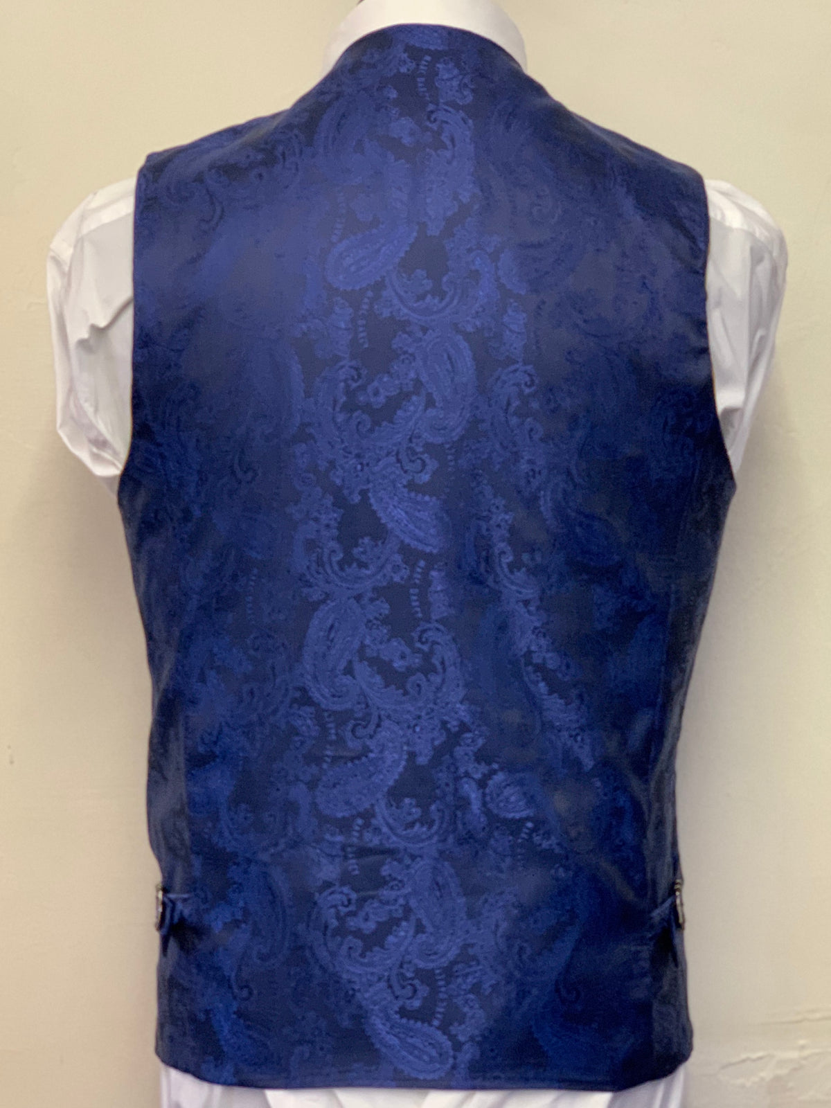 Marc Darcy Watson Blue Tweed Waistcoat Paisley Back 
