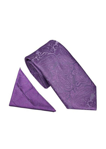 Paisley Tie & Pocket Square Set Purple
